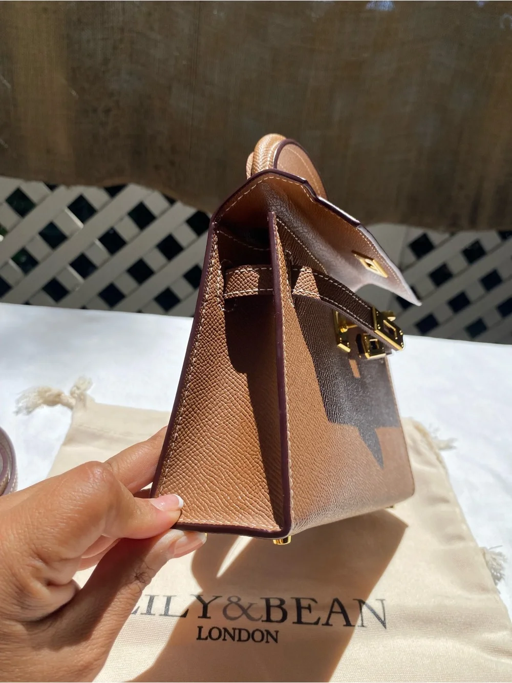 Lily & Bean Top-Handle Leather Tan Bag Kelly Style